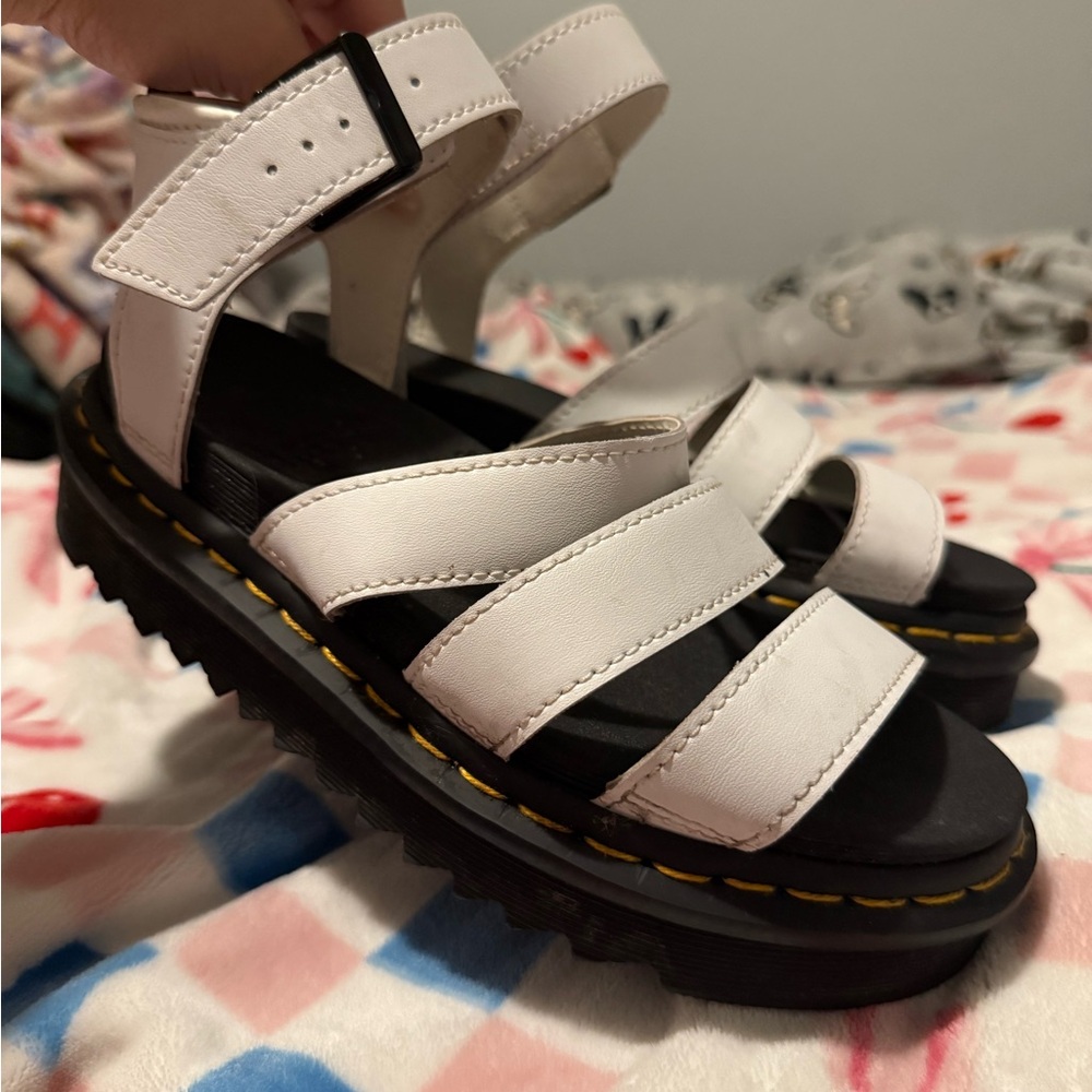 Dr Martens White Strap Sandals with Black Soles - Picture 2 of 4